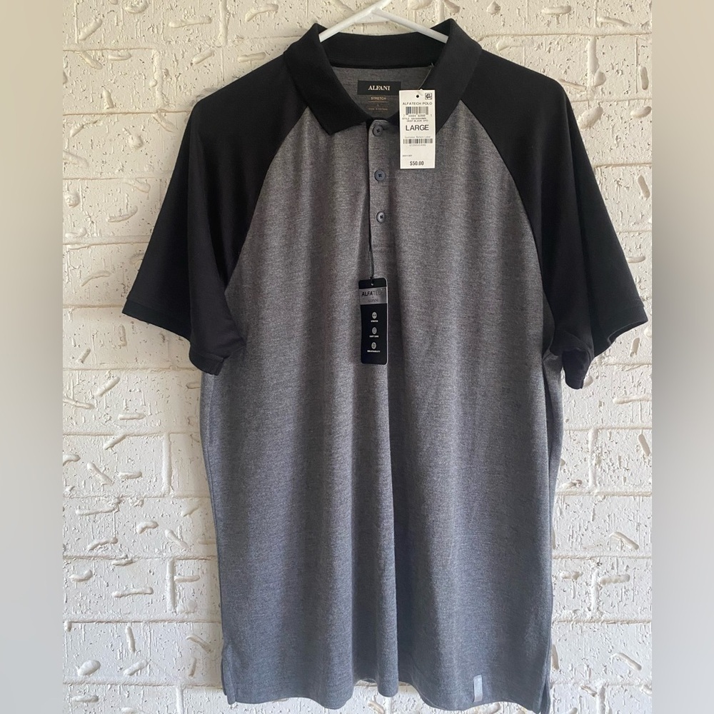 NWT Alfani Men's Polo Shirt in Black and Gray Size Large